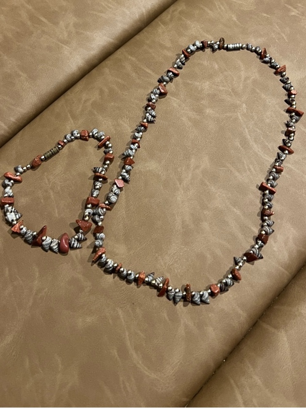 Handcrafted Shells and Crystal Bead Necklace and Bracelet Set